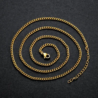 3mm,4mm,2.3mm Hiphop Fashion Popular Waterproof Silver/Gold/Black Stainless Steel Lateral Chain Necklace Chain Jewelry