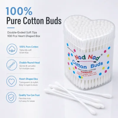 100% Pure Cotton Swabs 100pcs Double Round Head Lint Free Flexible Stick Household Daily Care Office Travel Multi Purpose Buds