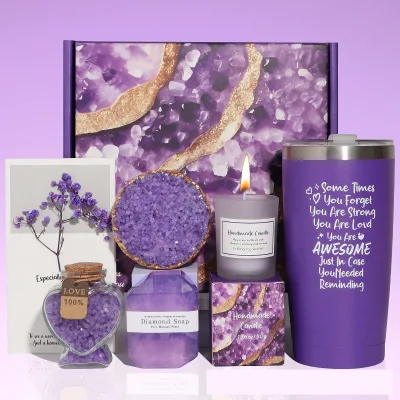 Personalized Relaxing Spa Gift Set Custom Logo Aromatherapy Candle Spa Violet Gift Box Holiday Gift Supplies