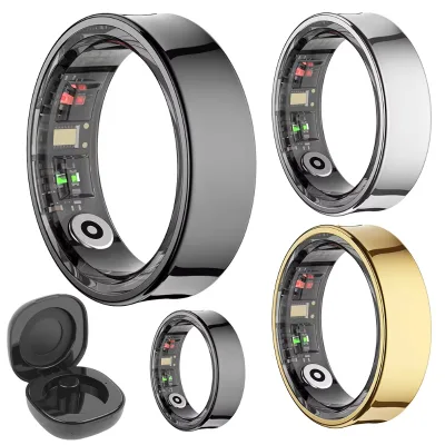 R09 Smart Ring Men Women with Charging Case Heart Rate Blood Oxygen Skin Temperature Monitor 5ATM Waterproof for Android IOS