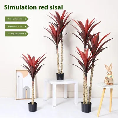 Large Indoor Living Room Floor-Standing Decorative Ornament Simulated Green Plant in Sisal Pot  Tropical Party Decorations