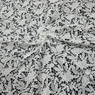 2024 New Collection Guipure Lace Fabric White Hole Cutwork Floral Embroidery Lace Fabrics for Casual Dress