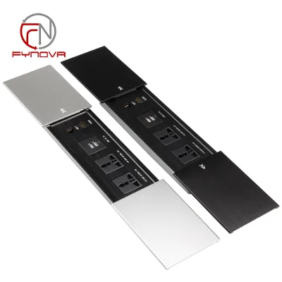 Aluminum Alloy Double Hidden Socket With Sliding Lid Top-Table Rj45 Socket 2 USB for Modern Office Workspaces