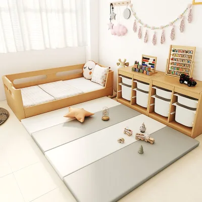 Wooden Children's Bed, Multi-functional Modular Baby Guardrail Platform Bed, Boys' and Girls' Household Solid Wood Bed