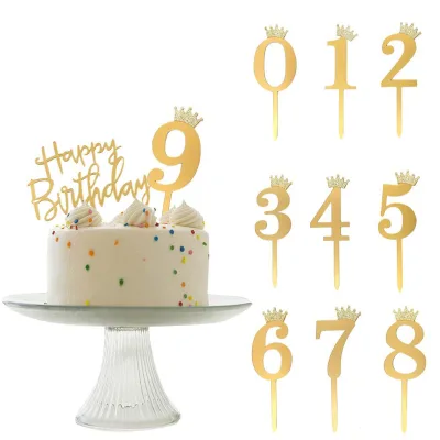 Set of Acrylic Glitter Crown Cake Topper Cheap 0-9 Numbers for Happy Birthday Cake Decoration Wedding Decorations