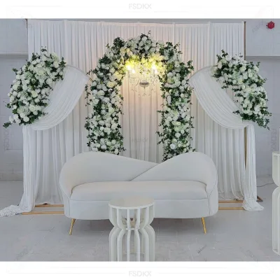 Hot Sale 8ft Tall White Metal Arch Wedding Stage Backdrop Frame Luxury