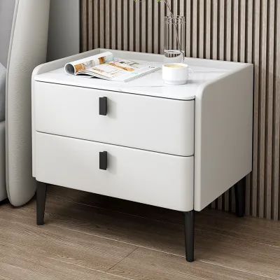 Italian Modern Minimalist Bedroom Furniture JYNT069 Marble Top Bedside Table with 2 Drawers Nightstand for Home Use