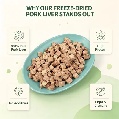 Pure Freeze Dried Pork Lung Cubes Single Ingredient Grain Free Low Fat Long Lasting Chew Dental Care Dog Treats Pet Snacks