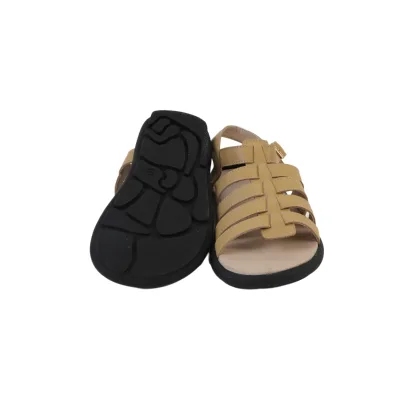 Tan Genuine Leather Sandals Open Toe Style with Secure Ankle Buckle for Daily Wear