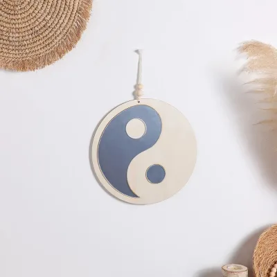 Novel Gift Farmhouse Bagua Decor Yin & Yang Wooden Mirrors Indoor Decorative Feng Shui Wood Wall Mirror for Living Room