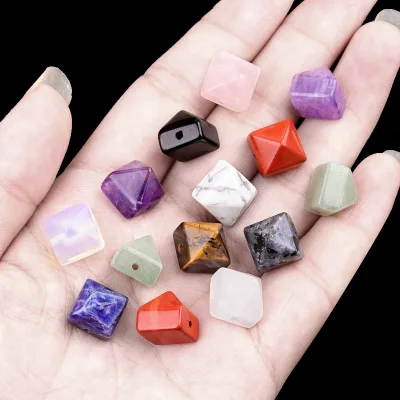 10mm Reiki Chakra Crystal Pyramid Charm Beads Carved Polished Straight Hole Stone Beads for Necklace Bracelet Jewelry