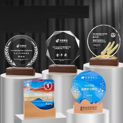 Creative 3d Laser Crystal Crafts Award K9 Crystal Trophy With Wooden Base