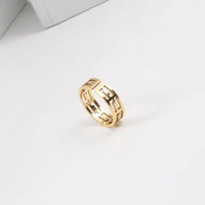 New Stainless Steel Metal Geometric Gold Plated Hollow Open Ring 18K PVD Plated Attractive Jewelry Bijoux