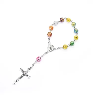 8mm Plastic Rose Prayer Bead Cross Bracelet Kid's Baptism Gift Rosary Bracelet