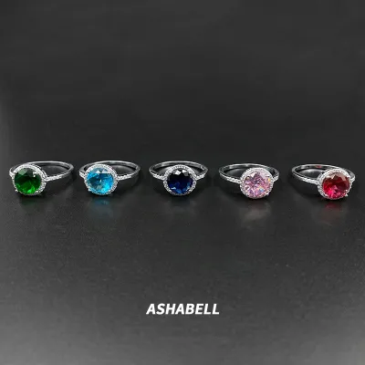 Classic Simple Style Four Claws 8*8mm Colorful Round Zirconia S925 Sterling Silver Women's Ring