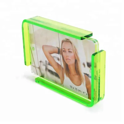 8MM Acrylic Thickness Neon Green Color Edge Double Sided Magnet Glass Photo Frame