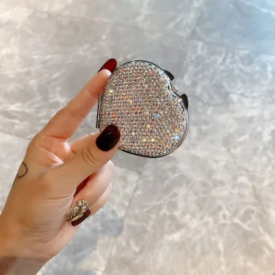 Wholesale Crystal Stones Small Mirror Luxury Heart Travel Compact Mirror