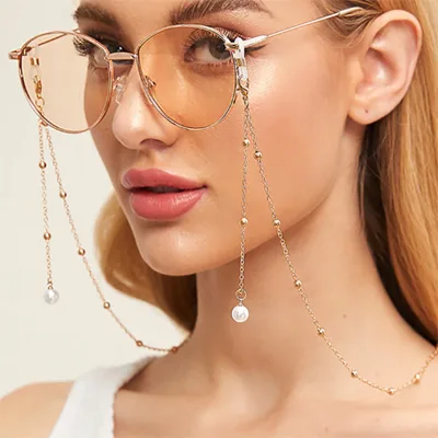 Gold Plated Alloy Beaded Sunglasses Eyewear Retainer Chain Eyeglasses Holder Necklace