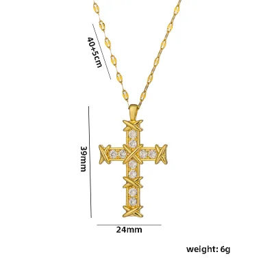 Fancy Day Vintage Cross Necklace Pendant Stainless Steel Diamond 18K Gold-plated Zircon Fashion Jewelry Necklace Chain for Women