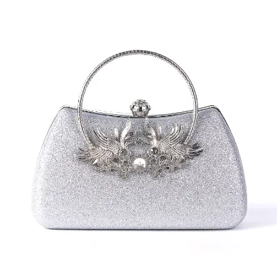 Vintage Celebrity Bag Delicate flower texture rhinestone beading craft ring handle Totem bag Dinner bag