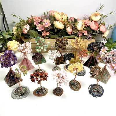 Crystal Money Chip Tree Citrine Amethyst Rose Quartz Gravel Tree for Decoration