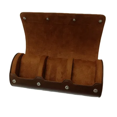 OEM Factory Handmade Customize Genuine Leather Watch Roll Case for Travel Use