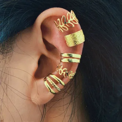 5PC Minimalist Ear Cuff Set Stackable C Shaped Cartilage Earrings No-Piercing Hollow Design Hypoallergenic Ear Unisex Jewelry