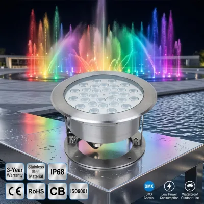 OEM/ODM Project-Ready IP68 DMX512 RGBWA LED Underwater Fountain Light with CE/RoHS for Municipal Landscaping