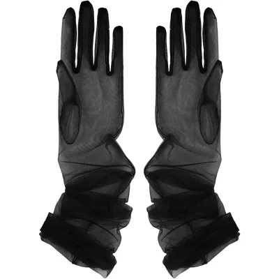 Women's Wedding Bridal Mesh Tulle Gloves Long Opera Hallowmas Costume Party Gloves 27" Elbow Length Sheer Gloves