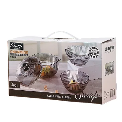 Glass Bowl Set Hot Selling Gift Household Salad Grey Soup Glass Bowl Set With Lid