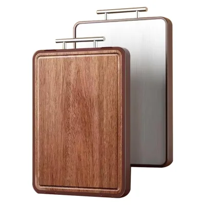 New Durable Double Sided 2.0cm Thick Ebony and Stainless Steel Antimicrobial Easy to Clean Cutting Board