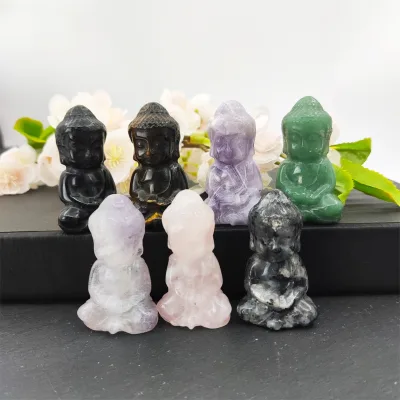 Factory Wholesale A0methyst Black Obsidian Tiger's Eye Crystals Natural Gemstone Crystal Crafts Baby Buddha Feng Shui Engraving