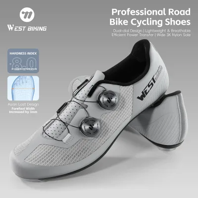 WEST BIKING Professional Road Cycling Lock Shoes Dual Dial Closure Breathable Stiff Sole Professional Racing Bike Clipless Shoes