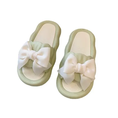 2025 Unisex Outdoor Dung Slippers with Cute Bow Non-Slip Soft EVA Bottom Round Toe Sandals for Autumn Bathroom Bath PVC Insole