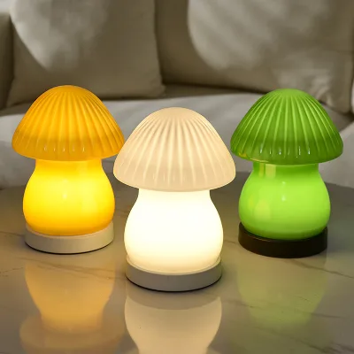 Modern Nordic LED Table Lamp Cream Style Colorful Mushroom Bedside Decorative Lamp for Reading Lighting Offices Metal