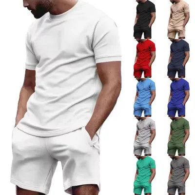Autumn Casual Men 2-Piece Outfit Set New Arrival Breathable Plus Size Solid Regular Fit Shorts with Logo