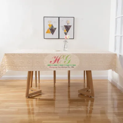 PVC Lace Tablecloth, Champagne Floral Vinyl Table Cover Oil-Proof Wipeable Table Cloth for Dining Table Coffee Table