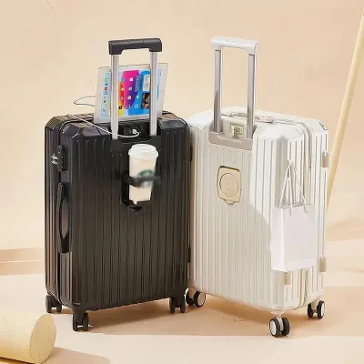 Wholesale 3PCS Luggage Set 20/24/26 Inch Partitioned Design USB Charging Port Foldable Cup Holder Spinner Wheels Travel Suitcase