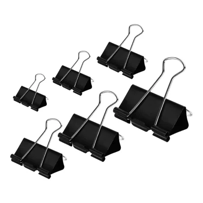 High Quality 15/19/32/51MM Nickel Black Metal Binder Clip Foldable Paper Clip for Stationery
