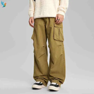 Manufacturer Custom Men Drawstring Waist Cargo Oversized Pocket Solid Color Loose Men's Baggy Joggers Cargo Pants