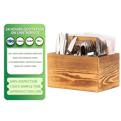 Wood Utensil Holder and Napkin Organizer for Kitchen Counter Wooden Spoon and Knife Organizer for Party Picnic