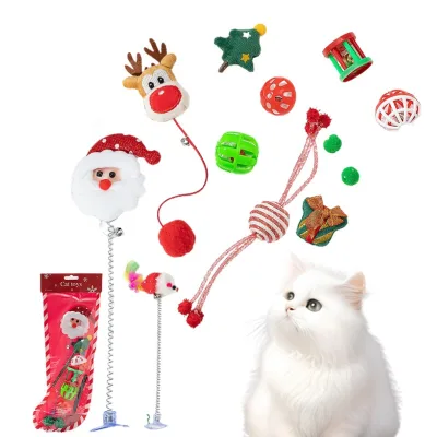 Christmas Interactive Toy Set for Cats Wood and Plastic Catnip Mouse Ball Chew and Plush Pet Nip Toy for Dog Play