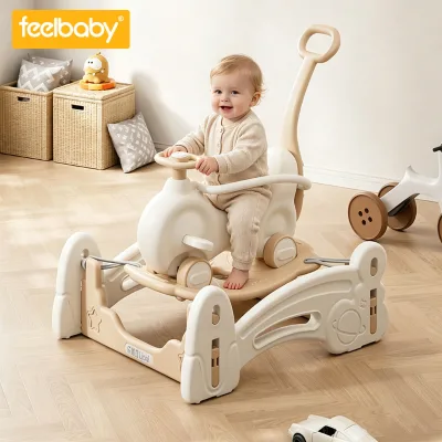 Wholesale 3-in-1 Multifunctional HDPE Baby Rocking Horse Trampoline Ride-on Toy Sliding Car for Infant-Toddler Indoor Playground