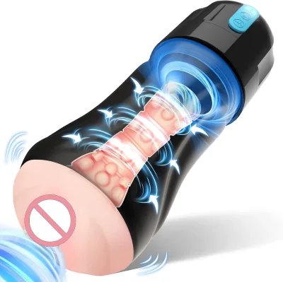 Sucking Male Masturbator Penis Pump 10 Vibration & 5 Suction Super Soft TPE 6.7" Channel Vibrating Hands Free Male Masturbators