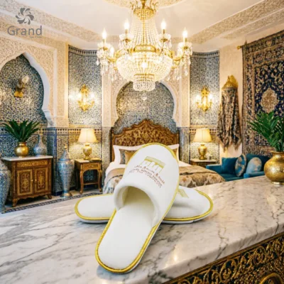 Hotel Slippers Embroidery Velvet Custom Logo for Luxury Hotels Disposable Sponge Material Washable Anti-Slip Design
