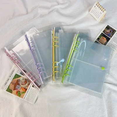 PVC Notebook Shell A5 A6 Refillable Traveller Journal Binder Cover Clear Snap Button Closure 6 Rings Loose Leaf Case