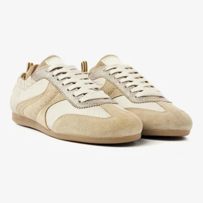 Beige Suede Nylon Mix Retro Trainer Shoes Snake Skin Heel Detail Sneakers Negotiable Price Customizable Material Fashion Street