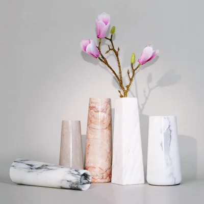 Handmade Luxury Modern Design Alma Marble Floor Flower Vase Natural Stone Home Decor for Living Room