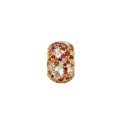 Gemnel Gold Plated 925 Silver Colorful Mixed Gemstone Pave Oval Spacer Bead Loose Charm for Bracelet Necklace DIY Jewelry Making