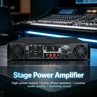 Professional PA System Power Amplifier 2U Rack Mount 2 Channel Audio Amplifier Multiple Protection Circuit for Live Show Venue